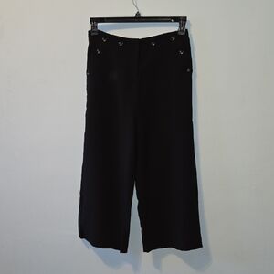 Black Cropped Wide-Leg Pants with Button Details